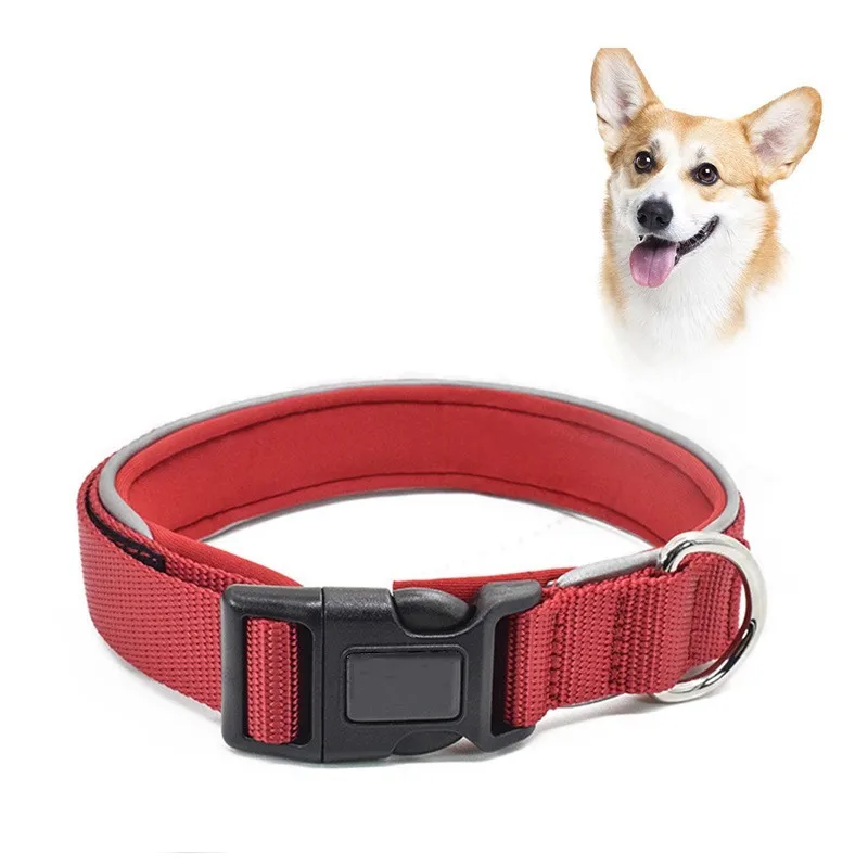 Dog Lead Collar Soft Neoprene Padded Durable Heavy Duty Nylon Reflective Dog Training Collar Solid Pet Dog Accessories
