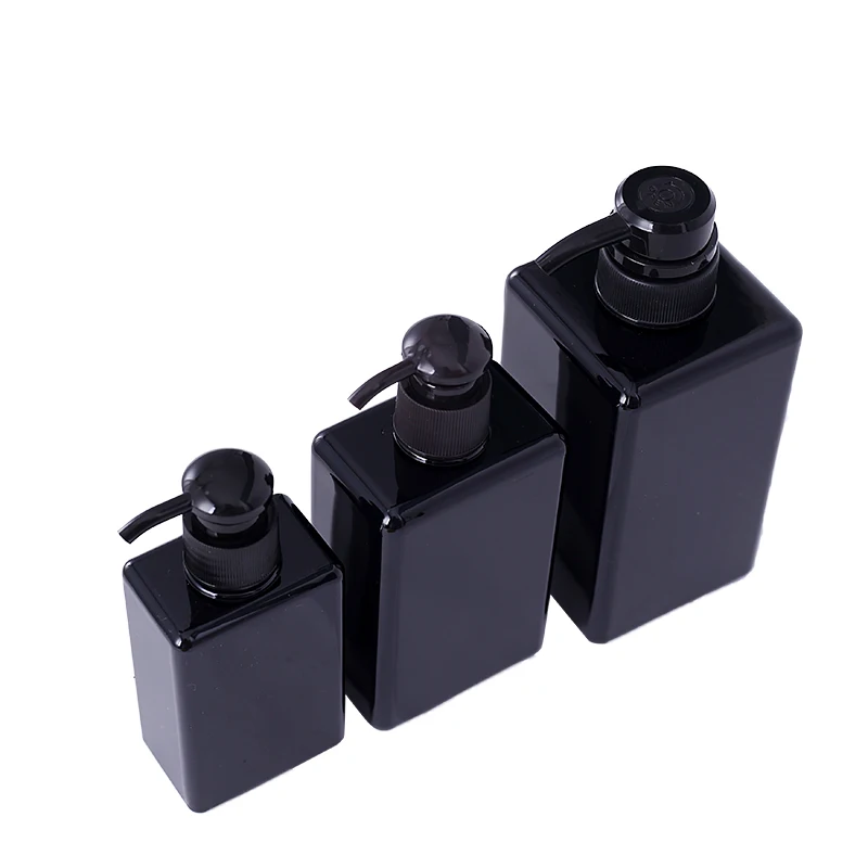 Custom Flat Square Shampoo Shower Gel Bottle Empty 200ml 300ml Luxury Black Lotion Bottle