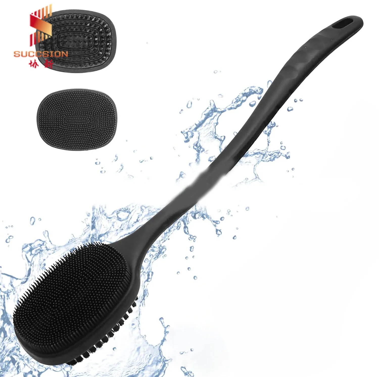 New Style Silicone Long Handle Back Bath Scrubber Shower Massage Soft Silicone Bath Body Scrub Brush