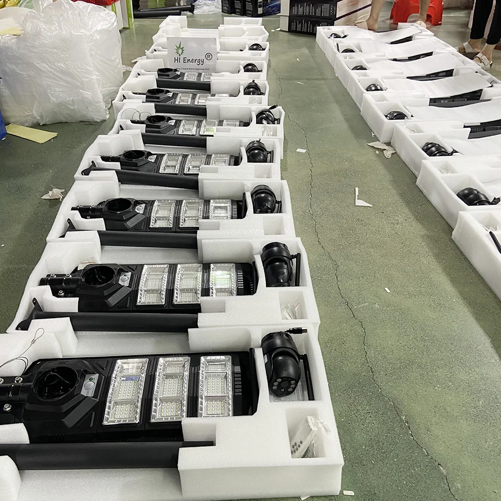 HiEnergy ai solar street light with camera wifi all in one solar street light with 4G cctv camera 3MP 6MP outdoor 450W