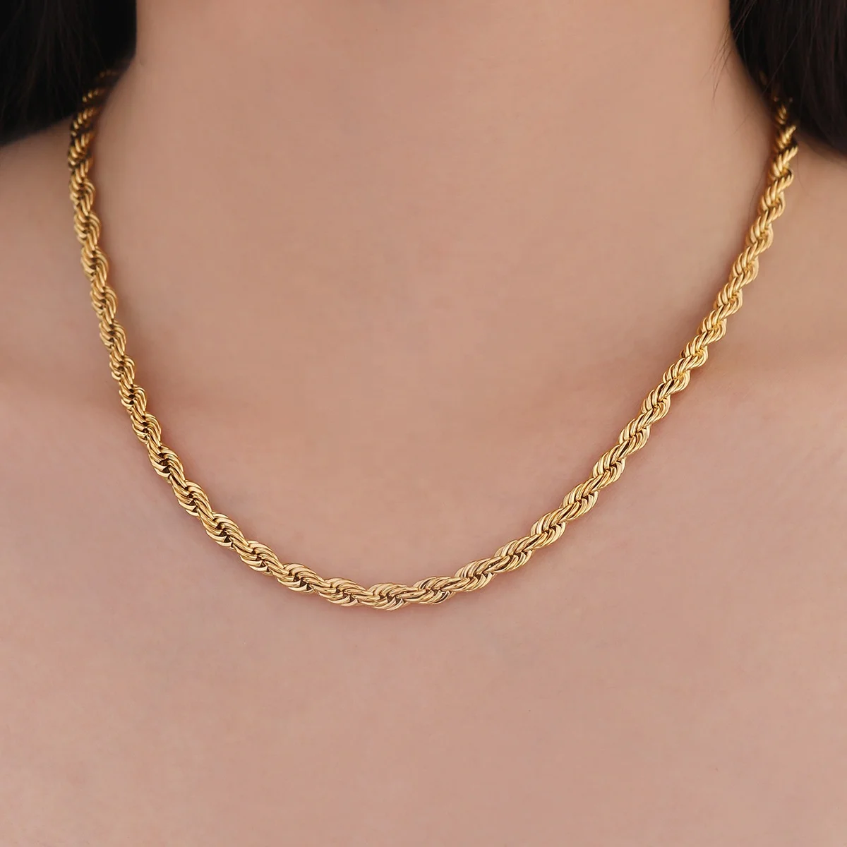 2/3/4/5/6mm Rope Chain Necklace Stainless Steel Never Fade Waterproof Choker Men Women Jewelry Gold Color Plated Chains Gift