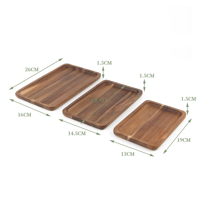 Wholesale Rectangle Wooden Dish and Plate For Serving Snack Appetizer Nuts Acacia Wood Tray Set