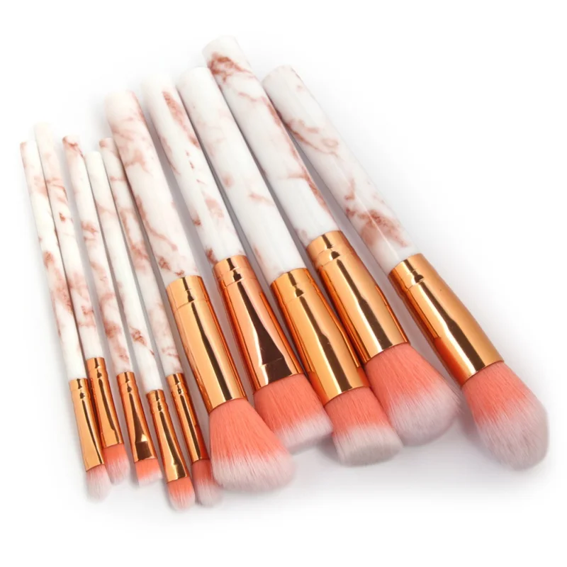 Amazon Hot Sale 10pcs Marble Handle Private Label Cheap Price Makeup Brush Set