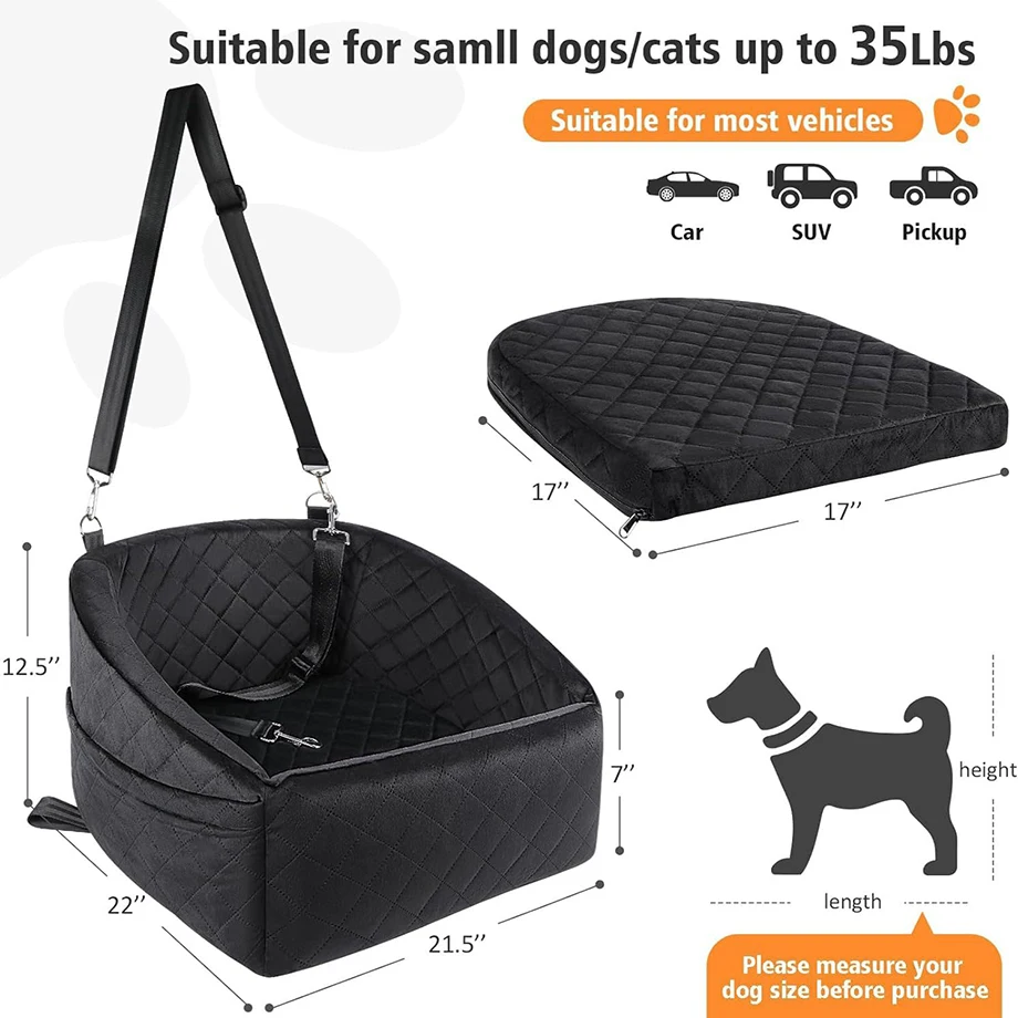 Dog Car Seat for Small Medium Dogs, Memory Foam Booster Car Seat for Dogs Elevated Pet Car Seat