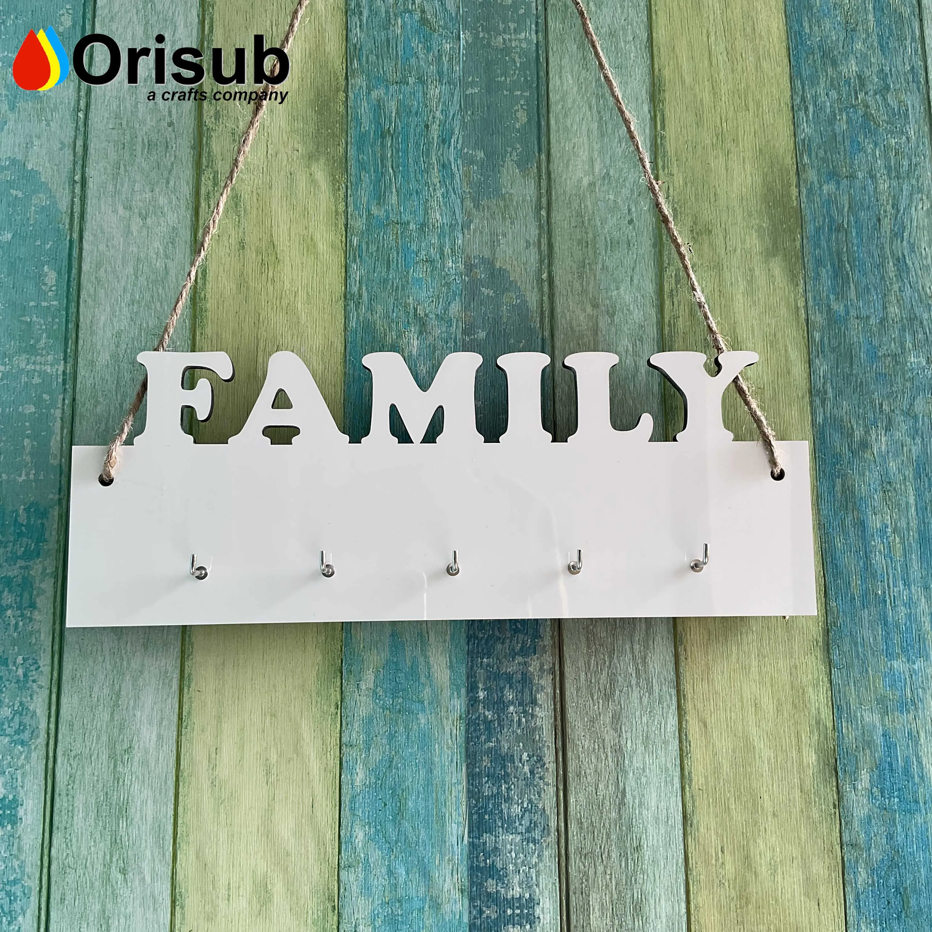 Personalized white MDF sublimation HOME key holder with 4 hooks