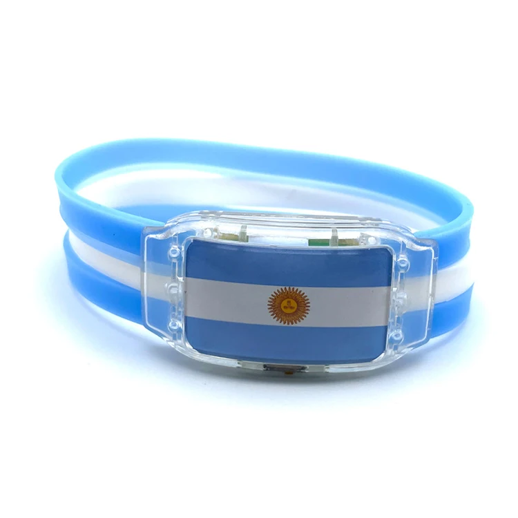 Customized Football Country Flag Color Silicone LED Light Bracelet For Qatar Soccer Gifts