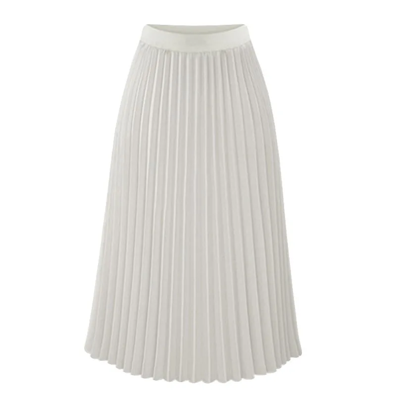 Wholesale new design loose high waisted long pleated skirts for women european solid