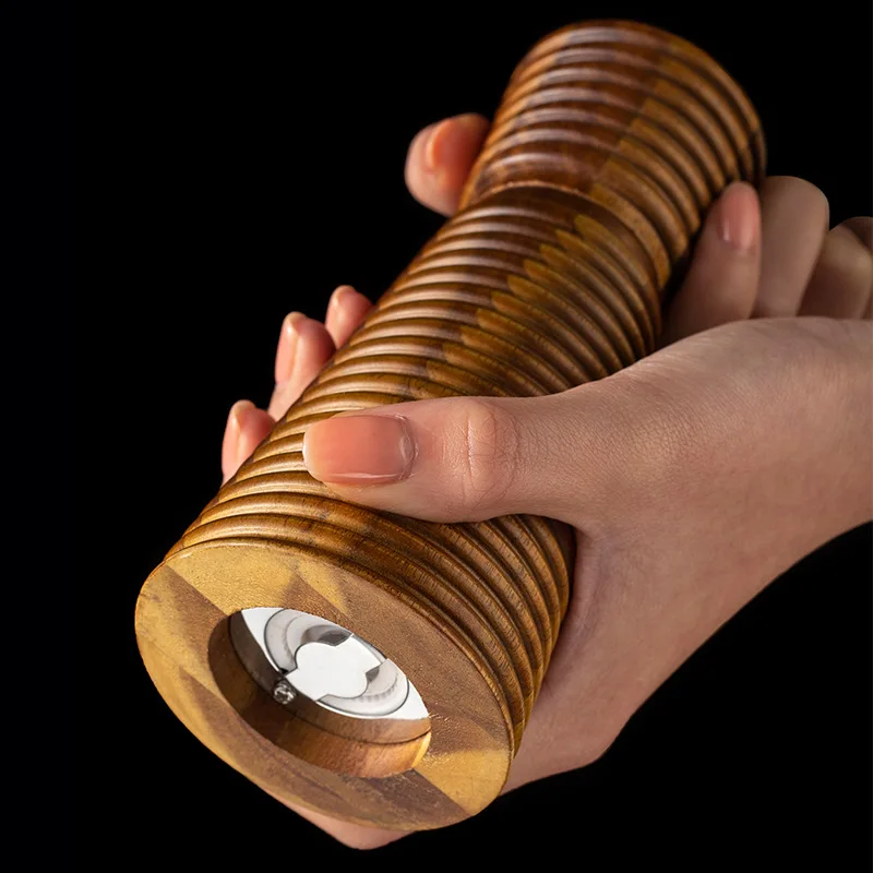 6 inch Wavy Acacia Wood Pepper Grinder Salt Manual Wooden Pepper Mill