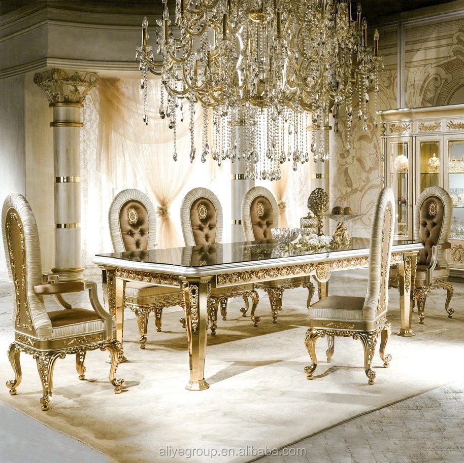  GDM014-luxury столовый гарнитур из роскошный обеденный стол цельного дерева с покрытыем цвета чистого 24 каратного