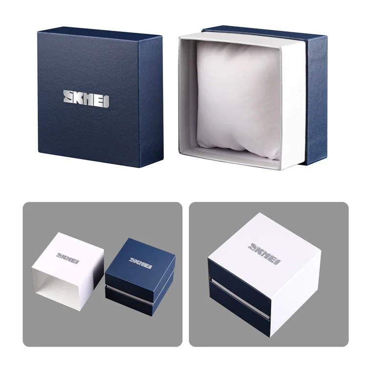Skmei Brand Watch Tin Boxes Set Iron Material With a Lid Original Box Square / Flat Shape Paper Packaging Luxury Gift Package