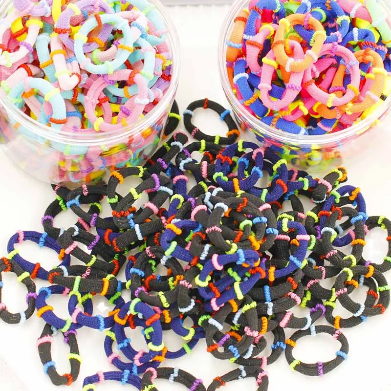 kids mix color mini elastic hair bands with stripes pack in box cute girls hair band 100pcs per box