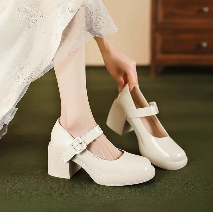 French Mary Jane shoes with small leather shoes women do not tire feet thick line with Loafers shoes