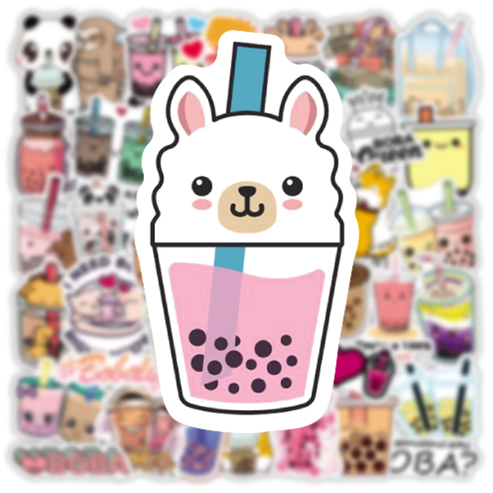 Hecion 50 Pcs Cartoon Boba Stickers Creative Laptop Luggage Skateboard Water Cup Waterproof Decoration Cartoon Boba Cup Sticker