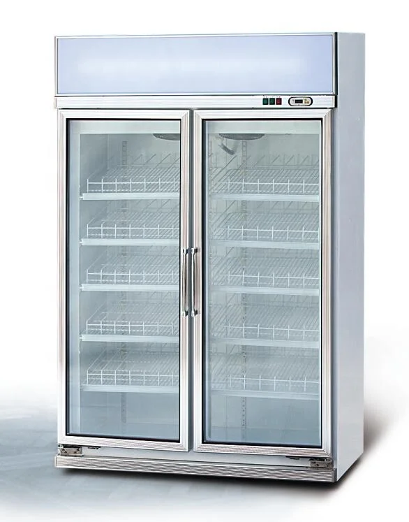 air cooling display double door upright freezer with glass doors