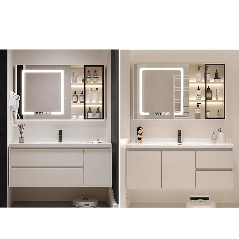 Modern Simple Design Bath Wall Mounted Bathroom Mirrored Vanity Cabinet With Ceramic Sink