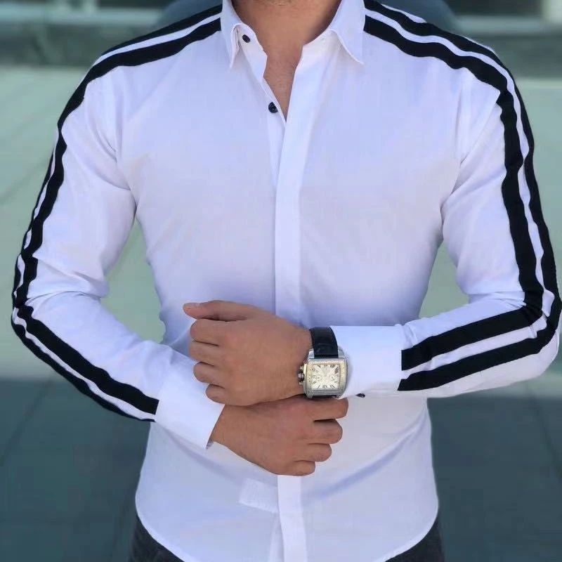 Мужская приталенная рубашка с длинным рукавом, Повседневная модная рубашка, Лидер продаж 2021