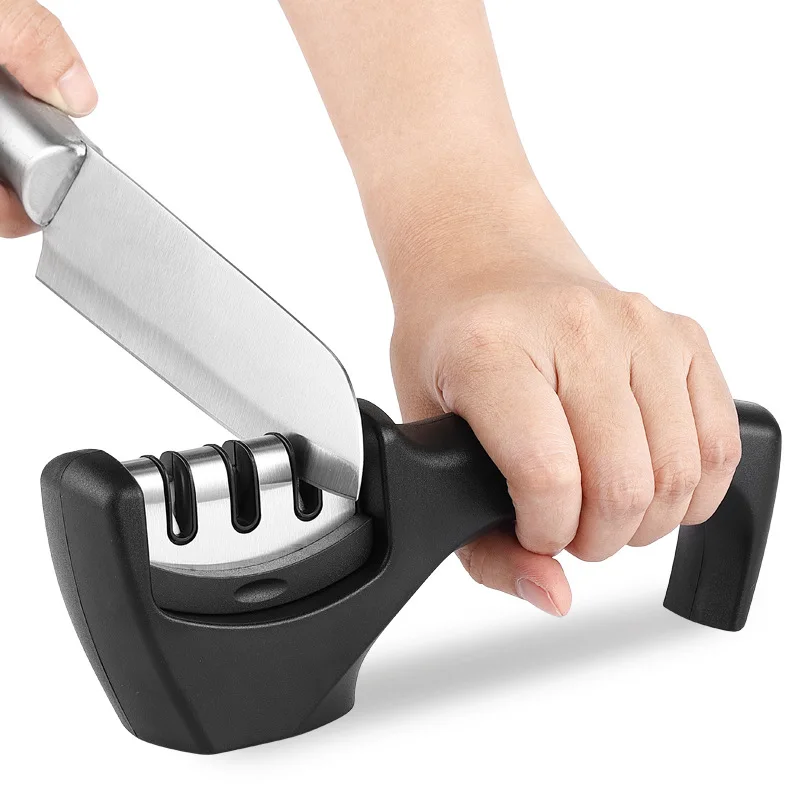 Kitchen Knife Accessories 3 Slot System Helps Restore Polish Blades Knife Sharpener With Cut-Resistant Glove