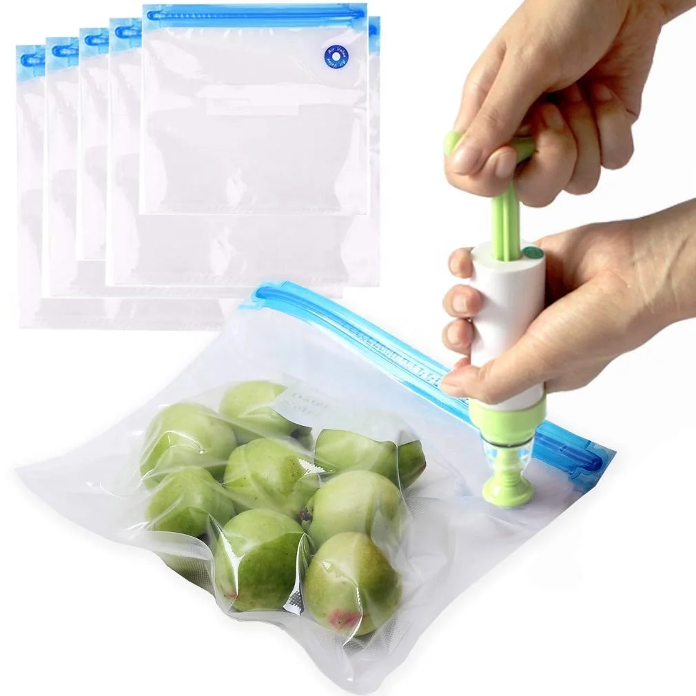 HeShun Heat Seal Plastic Food Vacuum Valve Compression Sealer Zip Lock Pump Bags With Valve For Food Storage