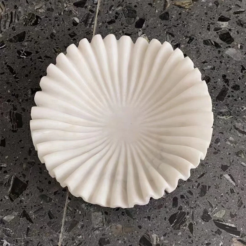 New Design Large Marble Stone Ruffle Bowl Marble Fruit Salad Bowl