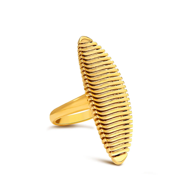 18K Gold Minimalist Stripe Ring for Women PVD Fashion Jewelry for Wedding Engagement Party OEM Wholesale Office Dropship