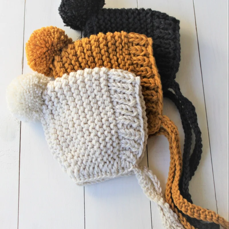 Y-Z Кабельное вязаные свитера для малышей Аксессуары детской Pom pom Зимняя Шапка; Детские шапки с изготовленным на заказ логосом Лана
