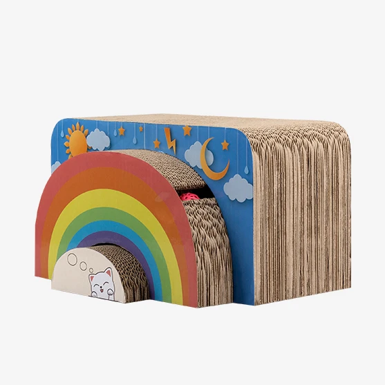 Pawise Multi-Function Scratch Resistant Cute Castle In the Sky 3 In 1 Cat Scratcher Removable Kitten Scratching Cardboard Toy