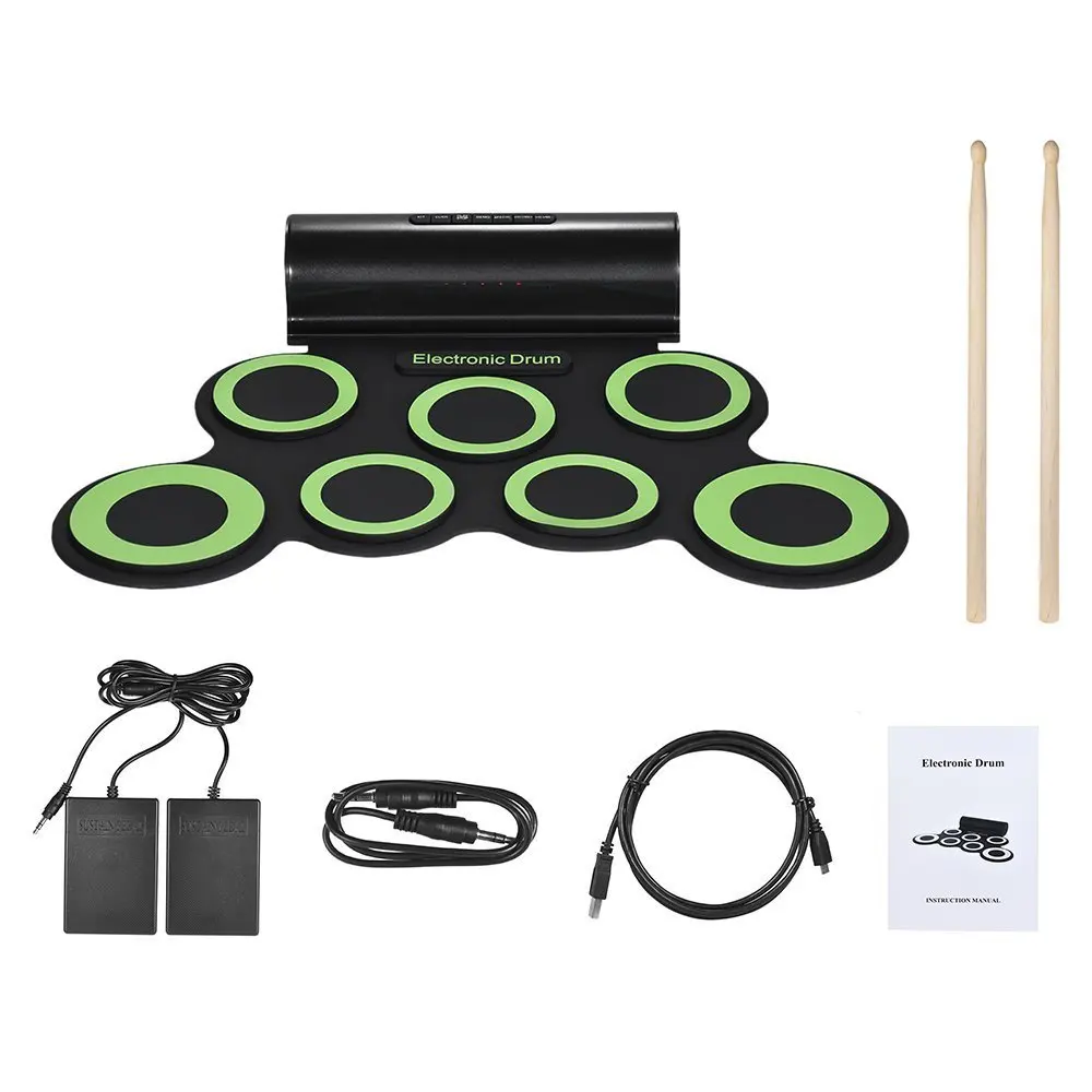 Roll Up Electronic Drum Set  Practice Pad Mini  Kit with Headphone Jack Built-in Speaker