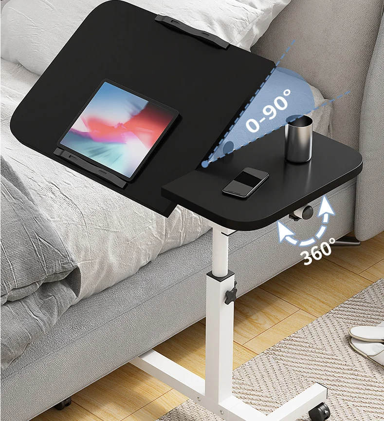 Movable Lifting Bedside Working Study Table Hand Crank Manual Height Adjustable Over Bed Sofa Side Table Laptop Tray Desk