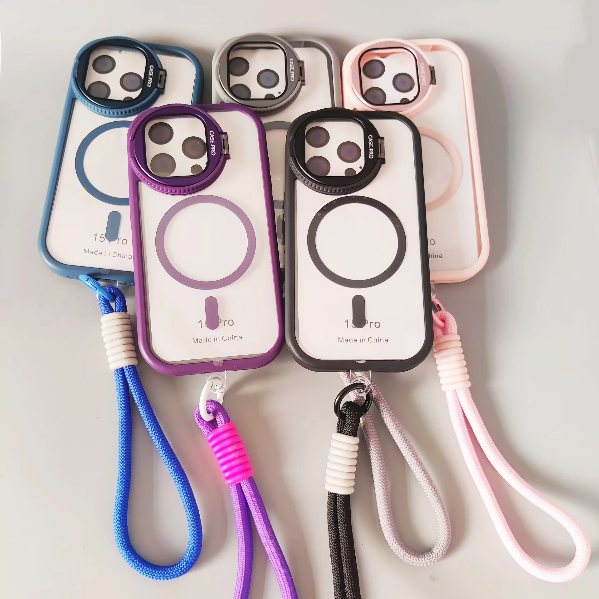 Lens Holder Transparent Acrylic Mobile Phone Cases For iPhone 16 15 14 13 Pro Max Magnetic Cover Having a hanging rope aluminium