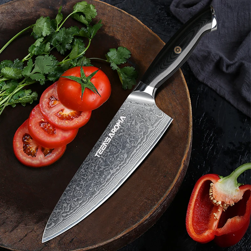TEENS High Carbon Steel Kitchen Knife  Damascus Steel Forged Chef Knife 8 Inch