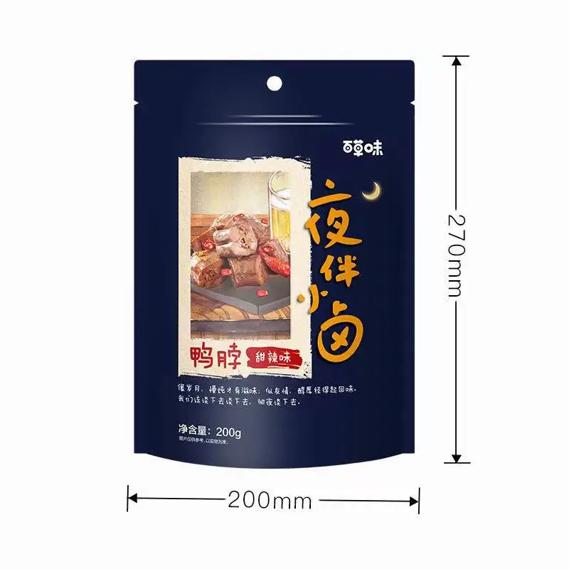 
China Bai Cao Wei selling snacks is characterized by rich flavor, crisp, spicy, sweet, duck neck delicious open bags of instant 
