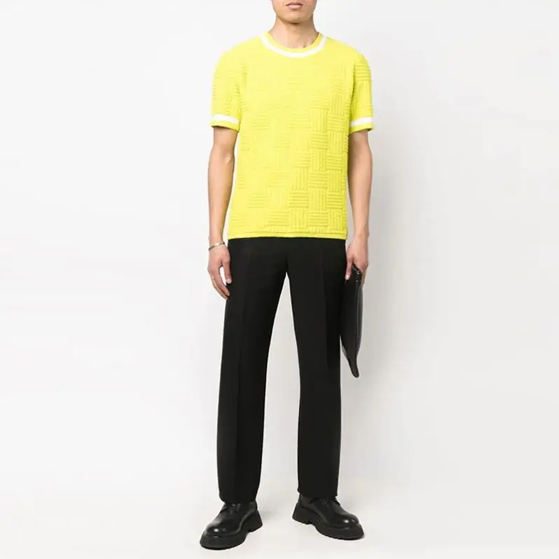 DOVEN OEM Manufacturer Custom Men Summer Weave Design Texture Crew Neck Short Sleeve Patchwork Casual T-Shirt