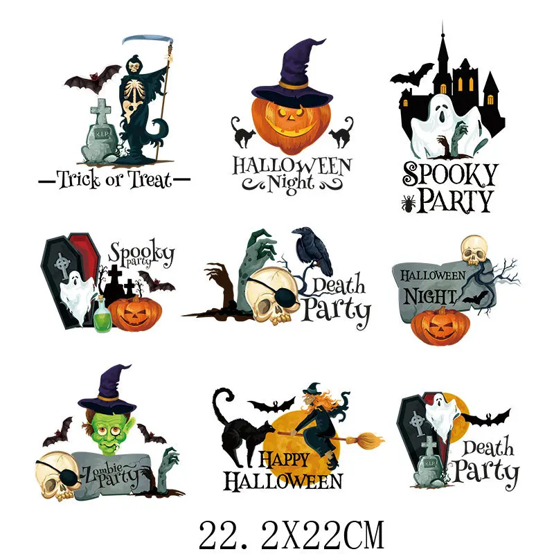 Готовая к нажатию термопередача дизайн Хэллоуин трафаретная печать печатная наклейка на Хэллоуин