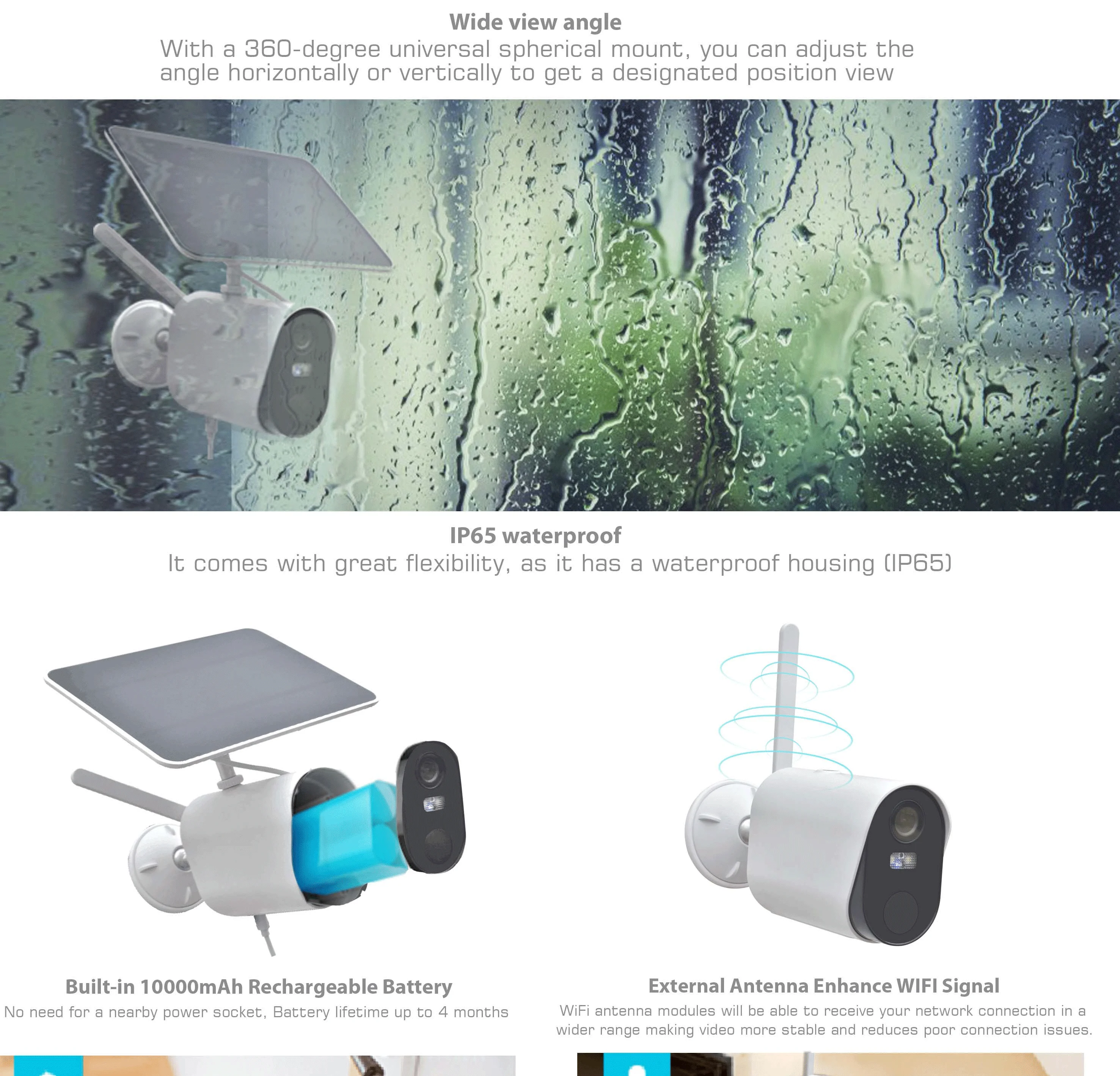 1080P WiFi Solar Power IP Camera outdoor night vision Waterproof Wireless Security Camera