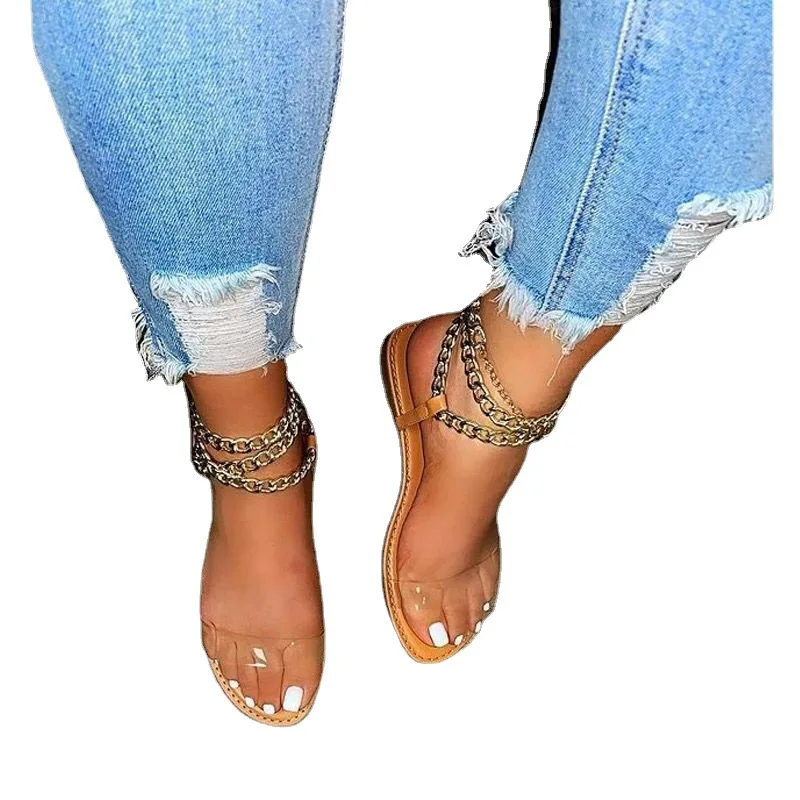 2021 Summer Flat Sandals Women Transparent slides Fashion Gladiator sandlaes Ladies Chain Open Toe Outdoor   e-27-1