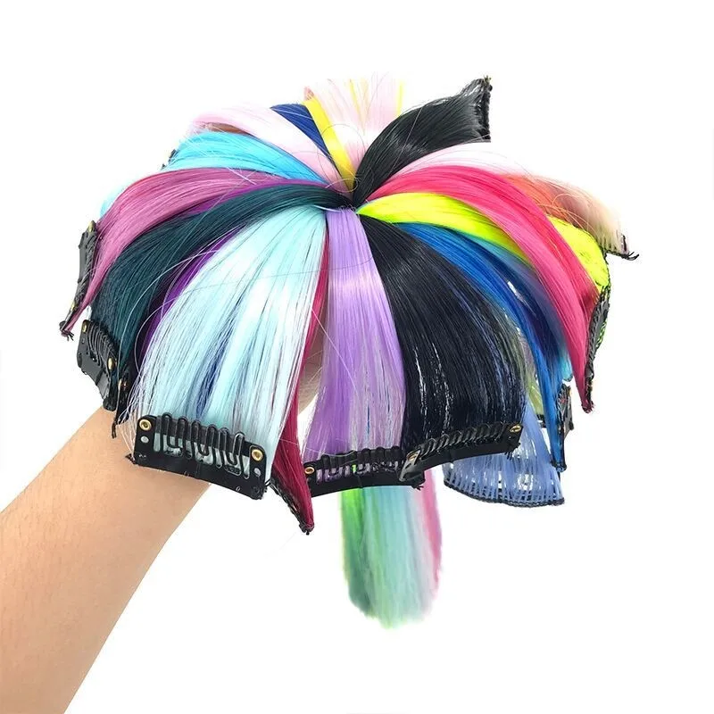 33colors Straight Rainbow Clip Gradient Hair 20inch Synthetic Colorful Hair Extensions Ombre Hairpiece For Girls
