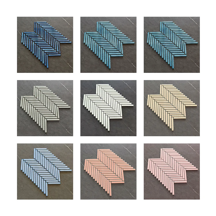 China Foshan Mosaic Supplier White Blue Yellow Strip Mosaic Herringbone Ceramic Mosaic for Living Room Wall Bathroom Backsplash