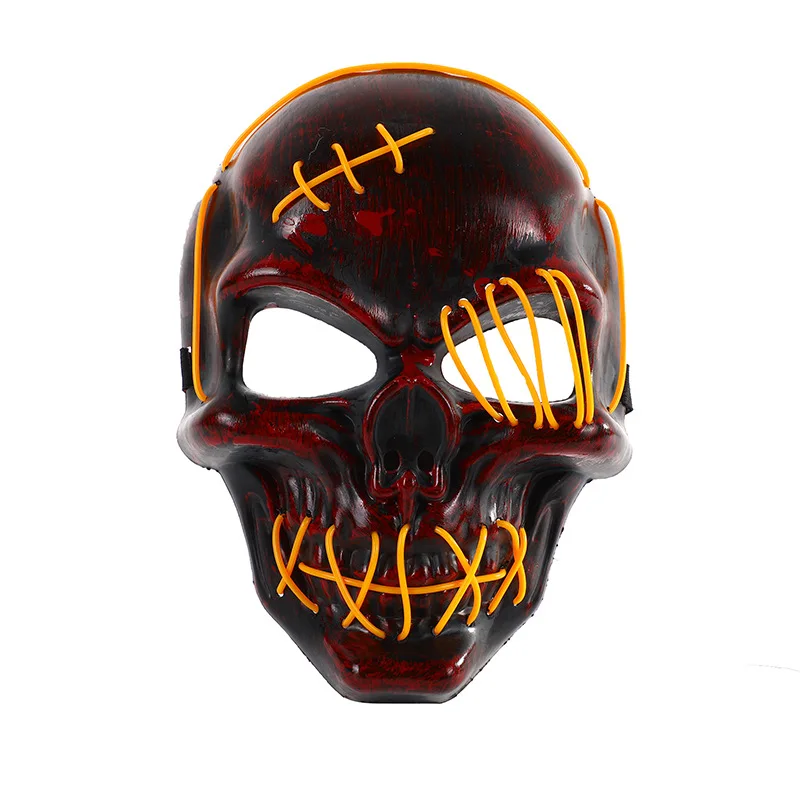 Scar One-eyed skeleton Mask with Blood Horror Cold Light Halloween Mask LED Glowing Mask