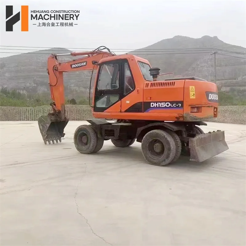 Selling high-quality used Doosan 150 wheel excavators turbocharged engines shock absorbers dual tires complete procedures