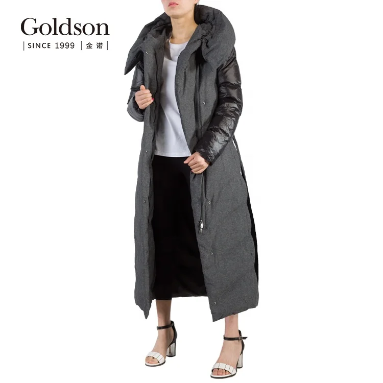 Ladies belt long down parka yarn dyed fabric fashion women winter down jacket