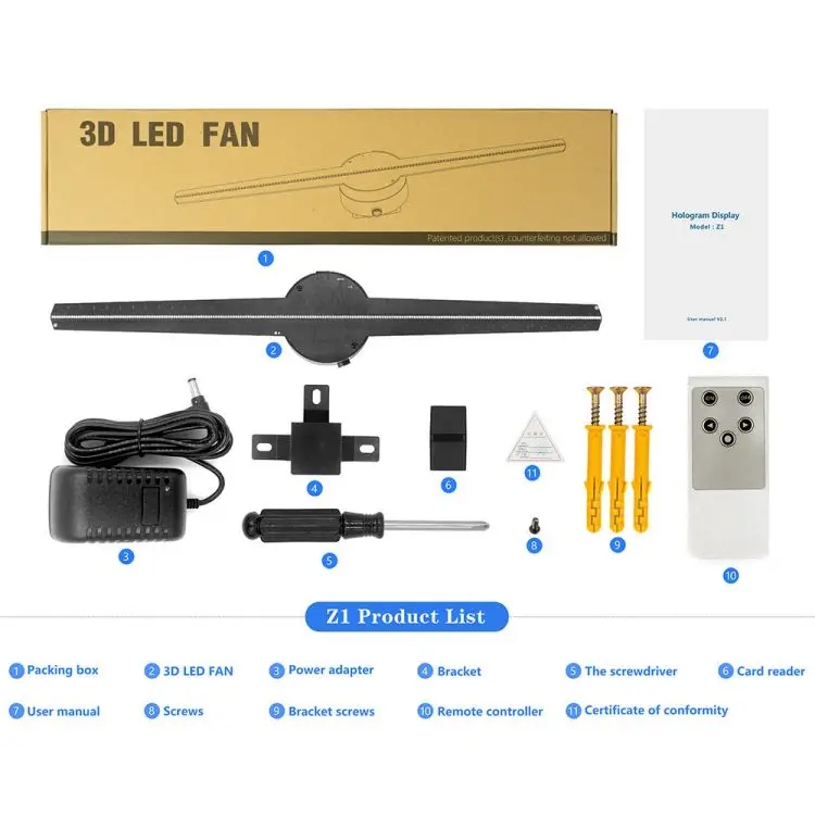 Wiikk 42cm Hot 3d Holographic Display Hologram Fan 20000 Hours Video : Mp4 1600 Cdm CE Rohs CN;GUA 24W Z1