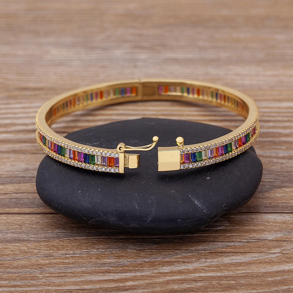 New Arrival Rainbow Crystal Bracelets Cubic Zirconia Easy Wear Buckle Design Women Bangles Fashion Accessories Jewelry Gift