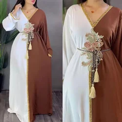 Arab Dubai Turkey Malaysia solid color stitched gown two-color Muslim Islamic women hoodies dresses Abaya