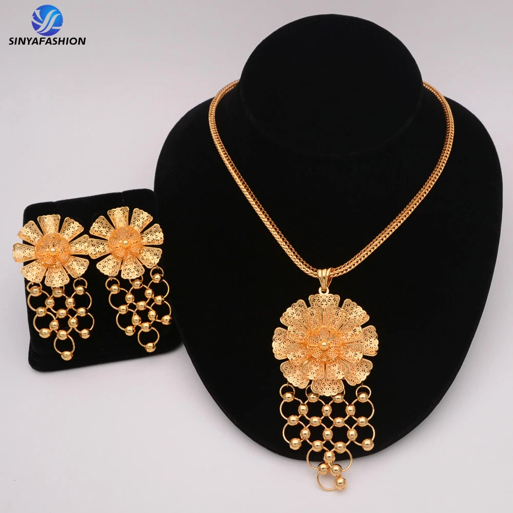 Sinya Hot Selling Luxury Bridal Jewelry Set Italian Necklace Bracelet Earring Ring Women Four Jewelry Sets