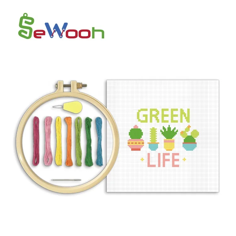 Kids Beginner Green Life Embroidery Cross Stitch Kit For Decoration