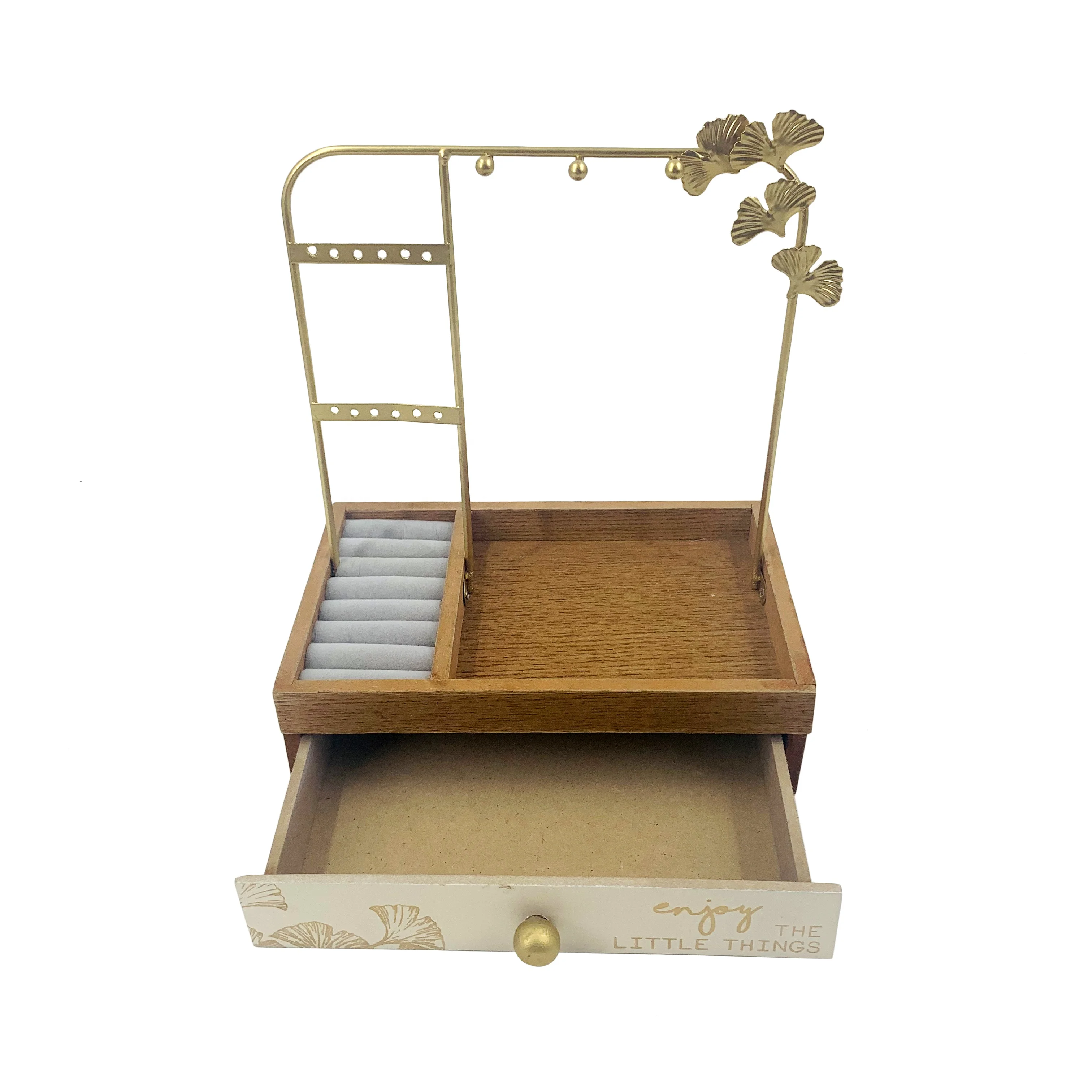 Elegant Jewelry Metal Organizer Flower Necklaces Bracelets Earrings Display Stand Rack Holder With Small Drawer
