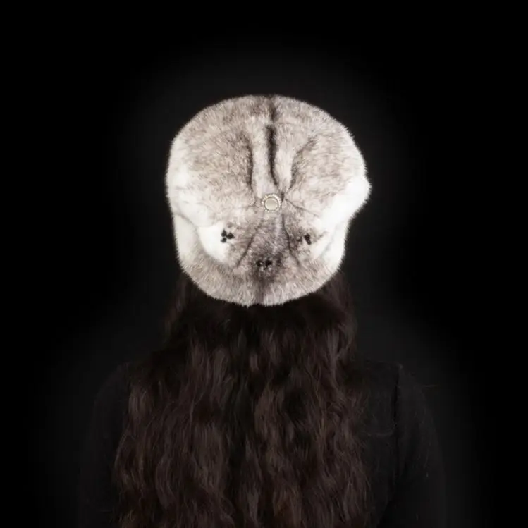 DH IATOYW custom whole pelt women cross mink fur brimless cap winter warm earflap fur hat