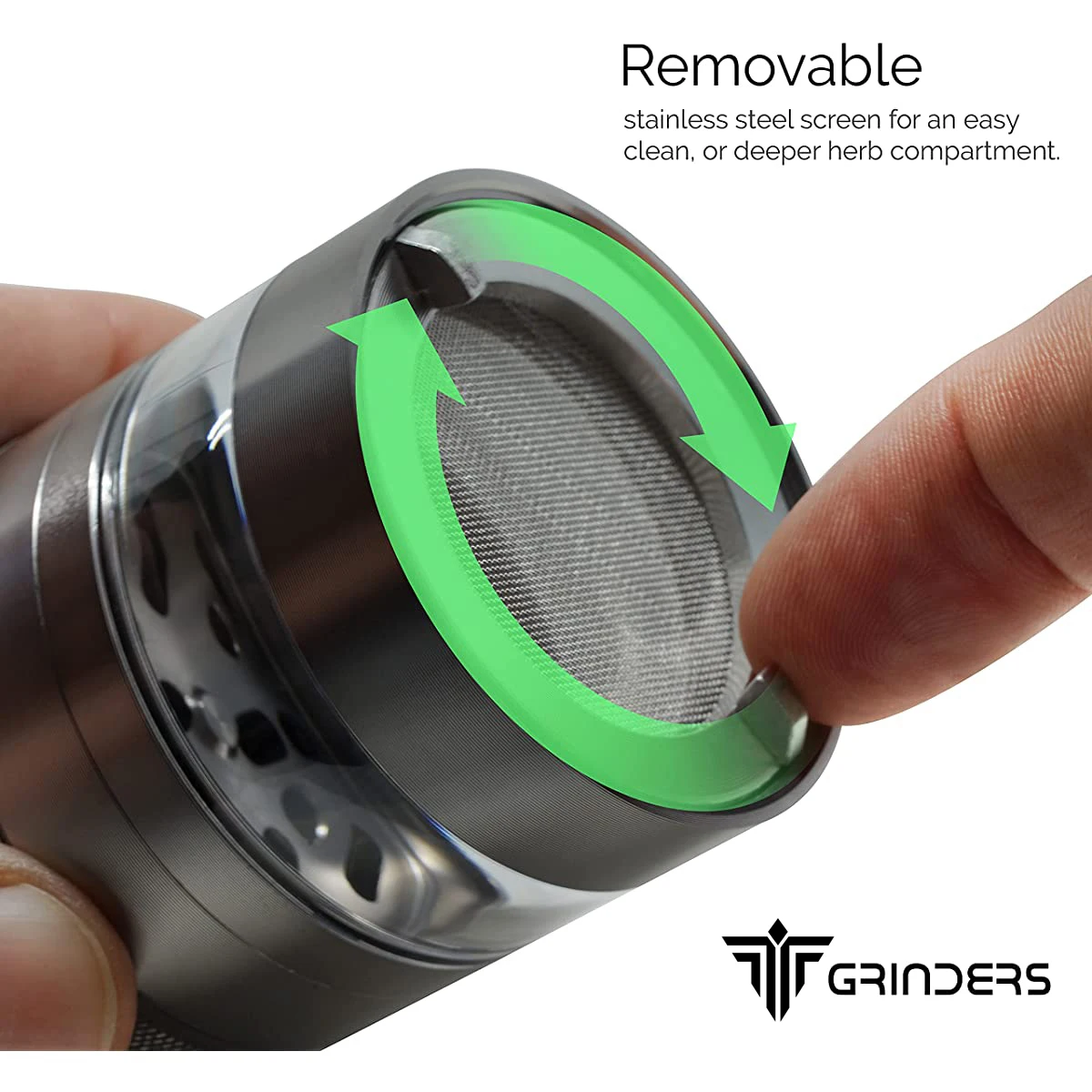 5 piece grey herb tobacco grinder  with solid teeth aluminum alloy hemp crusher holding chamber with window