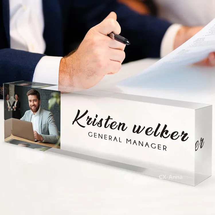 Personalized Acrylic Desk Name Plate Office Decor for Women or Men Coworkers, Boss, Employee, Teacher