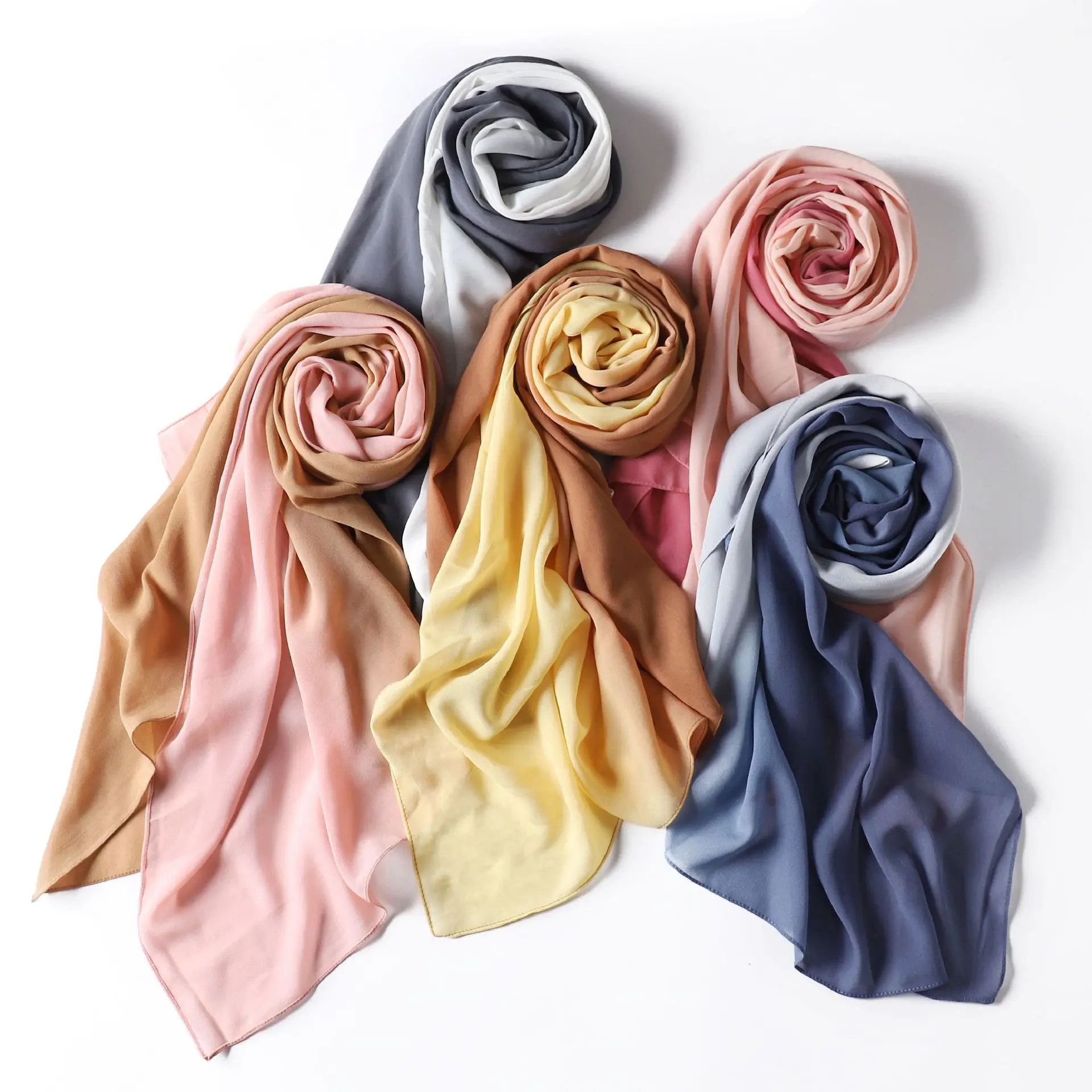Custom Stylish Popular Women Gradient Color Chiffon Scarf Multi-Colors Soft Long Chiffon Hijab